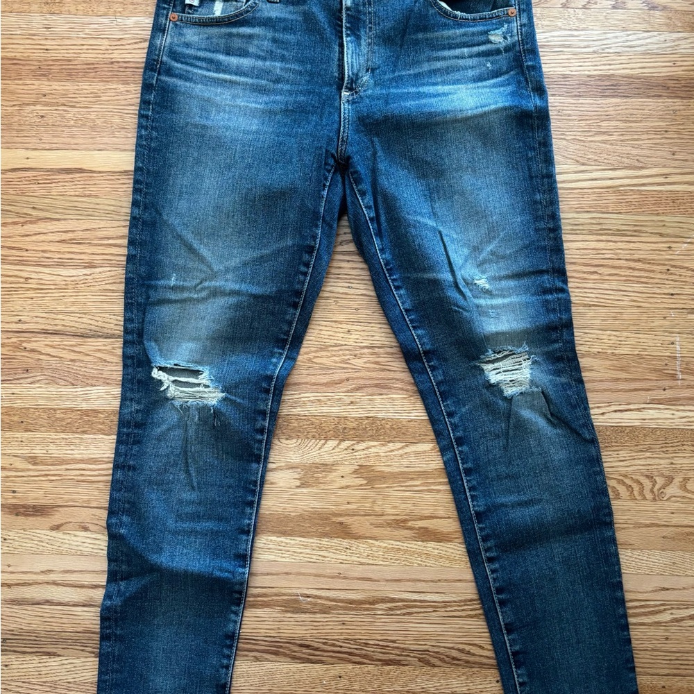 AG Adriano Goldschmied Women's Faded Blue Ripped Skinny Jeans